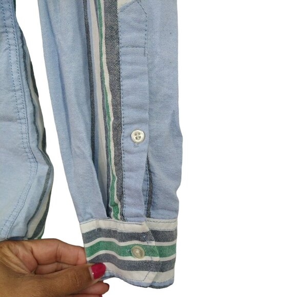 Brunswick Button Down Collared Shirt Men Size M Blue Green Stripe Long Sleeve - Picture 3 of 7